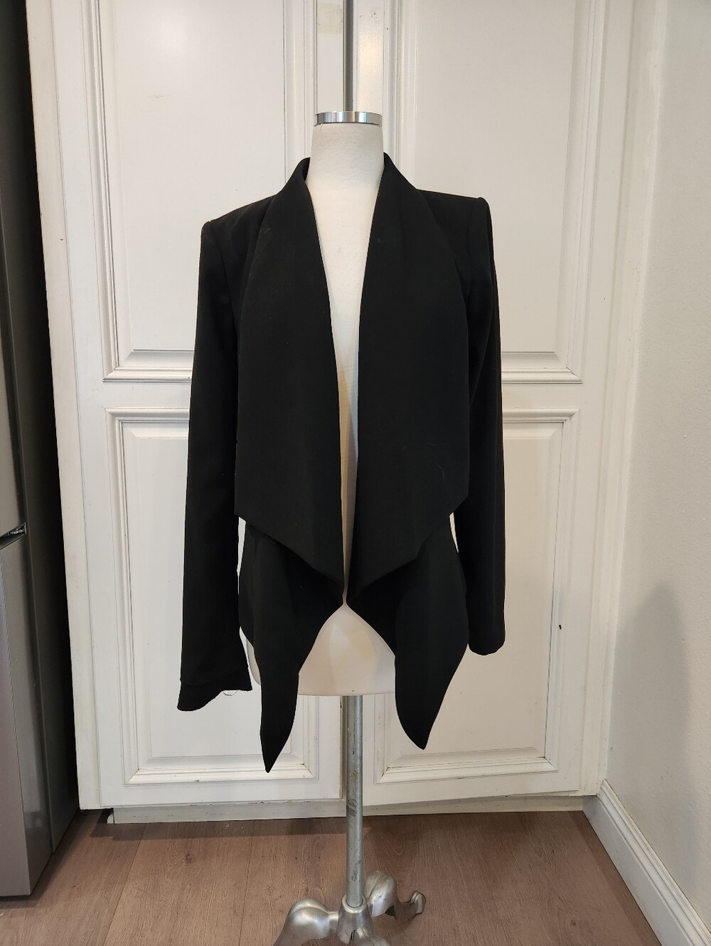 Women's Black Draped Open-Front Jacket